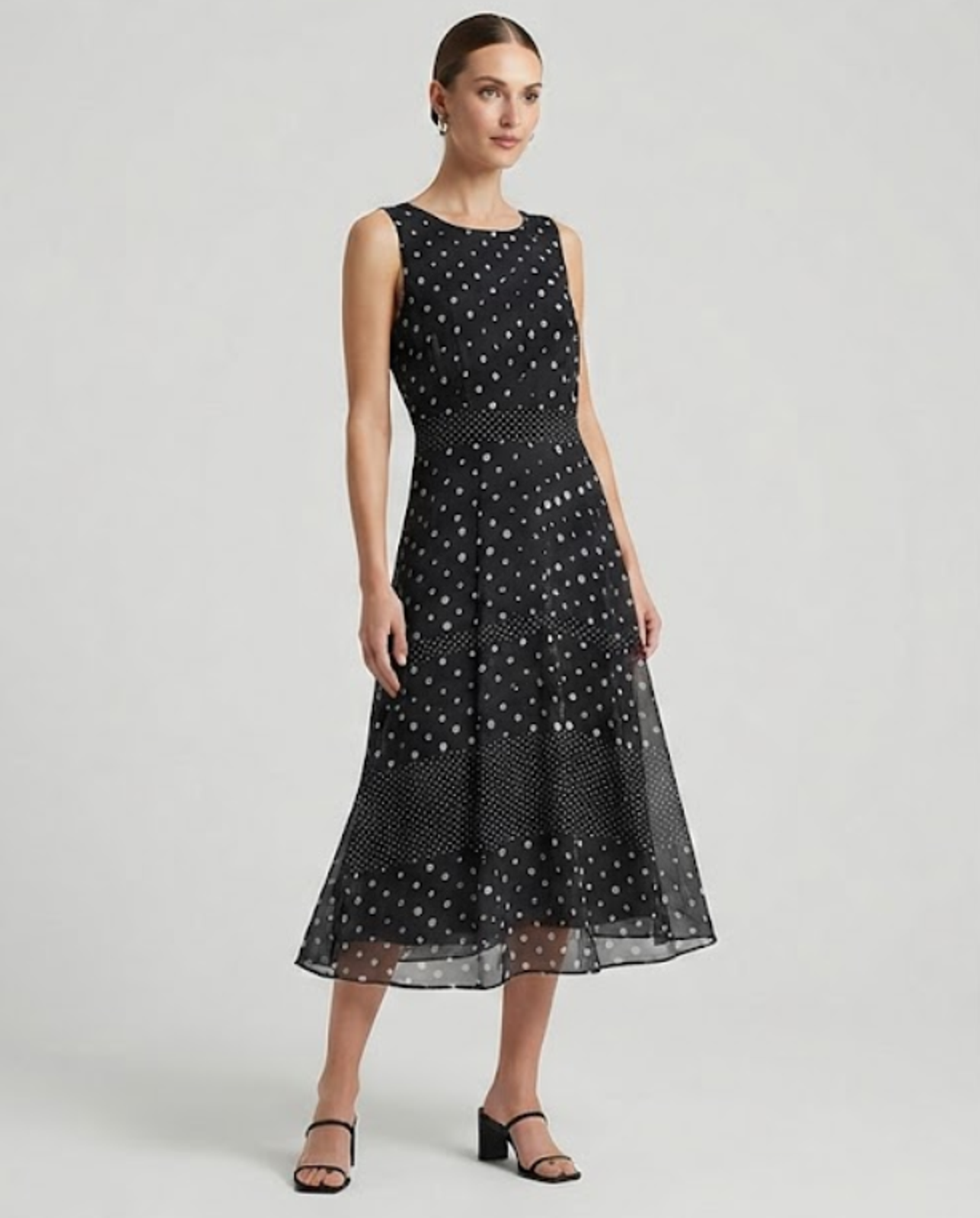 Taylor 2 Midi Dress Womens A Line Sleeveless Lined Polka Dot New Size 12
